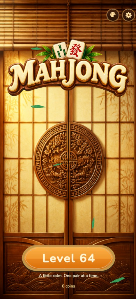 Mahjong splash: wooden sliding doors, bamboo, and the Mahjong logo
